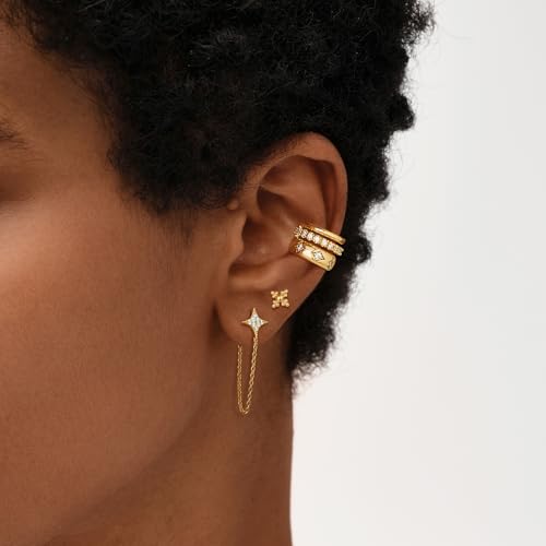 MEVECCO Tiny Beads Stud Earrings for Women 18K Gold Plated Stud Earrings Dainty Pave CZ Mini Cute Flower Simple Delicate Minimalist Stud Earrings Gift for Her3