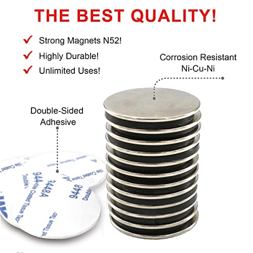 Strong Thin Disc Neodymium Magnets With Adhesive Backing - Round Flat 1.26" X 0.06" For Office, Fridge, Craft, Science, Diy Magnets, Pack Of 12 #TOP1