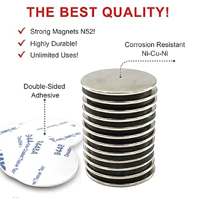 Strong Thin Disc Neodymium Magnets with Adhesive Backing - Round Flat 1.26 x 0.06 for Office, Fridge, Craft, Science, DIY Magnets, Pack of 12