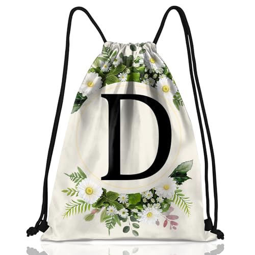 Zewurtuw Initial Letter Drawstring Backpack String Sports Gym Bags Waterproof Sackpack Cute for Men Women Beach (13"×17") (Letter-D)