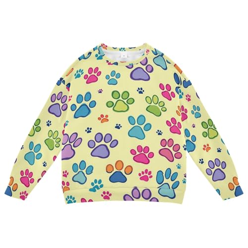 JUNZAN Colorful Dog Paw Yellow Big Girls Sweatshirts Hoodies Fleece Outerwear for Kids Camping 4T