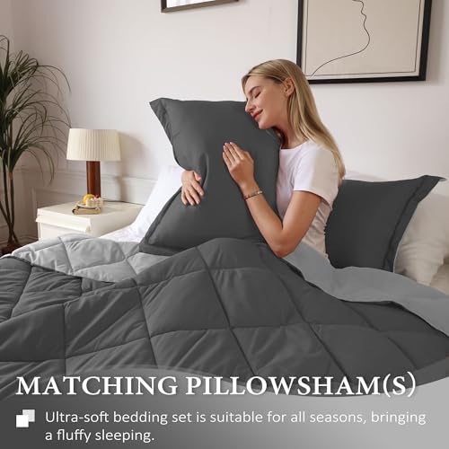 Image of downluxe California King Comforter Set - Charcol and Grey Cal King Comforter Set, Soft Bedding Sets for All Seasons - 3 Pieces - 1 Comforter (104 inchx96 inch) and 2 Pillow Shams(20 inchx36 inch)