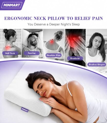 Image of MINIMART Memory Foam Pillow for Neck Support | | Orthopedic Contour Pillow for Cervical Spine Alignment & Shoulder Support | Made in India | 19 x 11 x 3.5 Inch A1