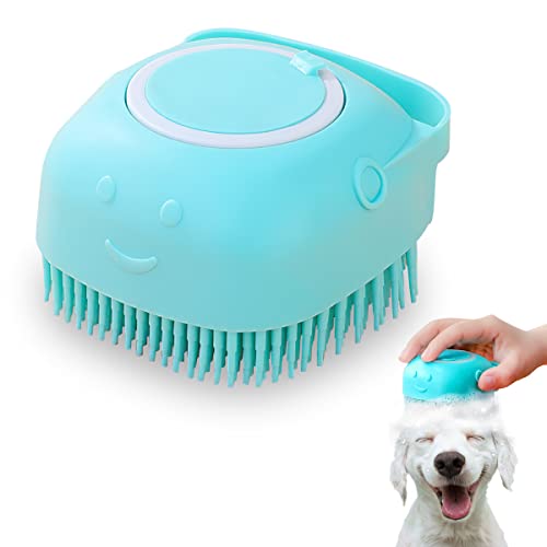 Brosse de Bain pour Chien et Chat, XiXiRan Brosse Chat Silicone 2 en 1, Brosse Massage Shampooing, Brosse de Douche Brosse Cat Brush avec Distributeur de gel Douche (bleu)
