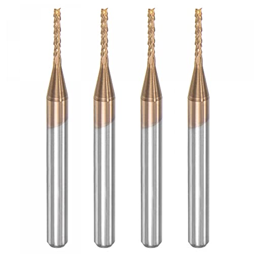 Image of uxcell End Mill CNC Router Bits, 1 /8 inch 3.175mm Shank 1.1mm x 7mm Titanium Coated Tungsten Carbide Engraving Milling Cutter for PCB Plastic Fiber Wood 4pcs