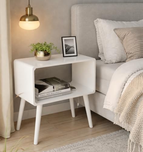 Image of Brown Art Shoppee Bookcase Nightstand Side End Table Bedroom: Bed Side Coffee Table Living Room Bedside Small Spaces Magazine Stand with Storage Engineered Wood Modern Furniture (Full White)