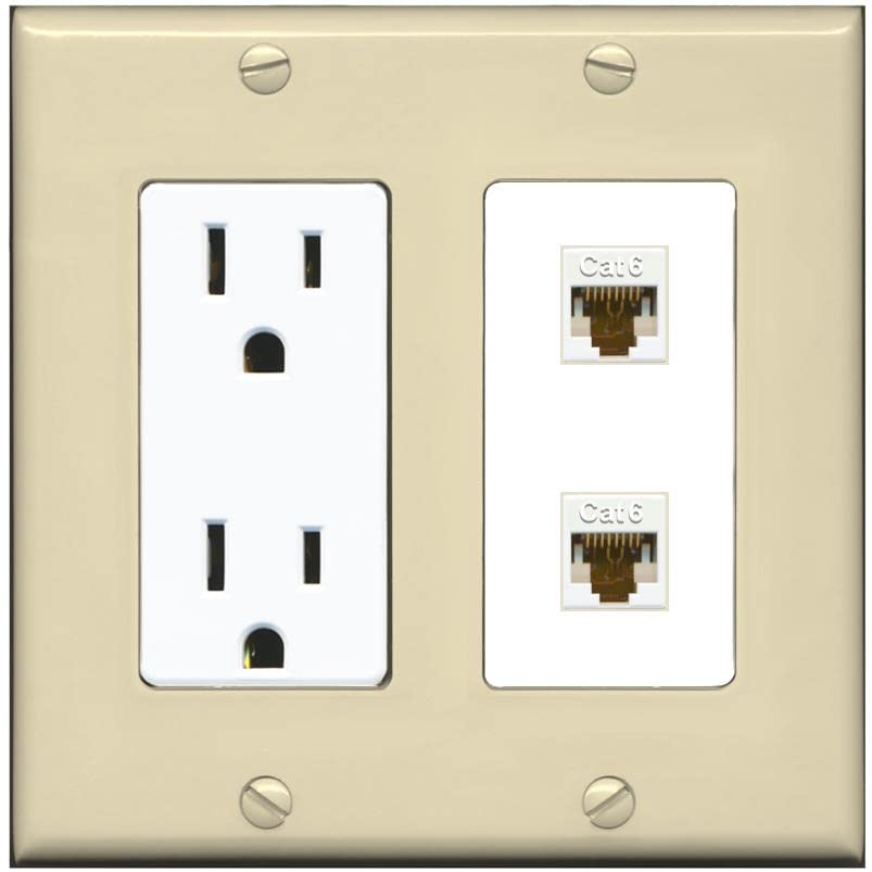 RiteAV 2 Port Cat6 Ethernet Wall Plate - Outlet [Ivory/White]