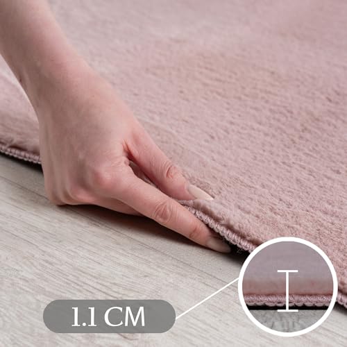 SIMPEX Runder Teppich Rosa 160 cm Kurzflor Teppich Waschbar, rund, weich & rutschfest, modern einfarbiges Design für Wohnzimmer, Küche Schlafzimmer, & Kinderzimmer