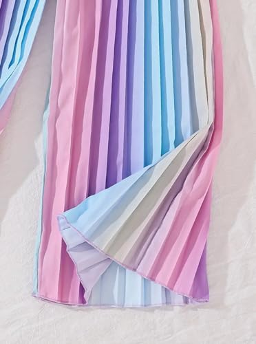 Image of Hilinker Girls Rainbow Pleated Cami Top and Wide Leg Pants Set Cute 2 Piece Summer Outfits Multicolor Purple 9-10 Year