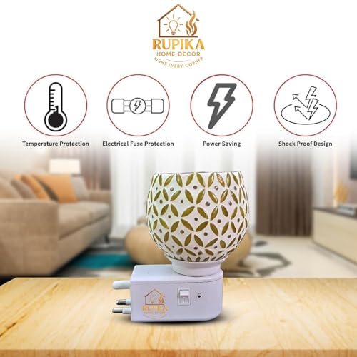Image of RUPIKA Electric Kapoor Dani Night Lamp for Home Temple | Aroma Diffuser & Dhoop Dani | Camphor Incense Burner | Decorative Warm Light for Home & Office