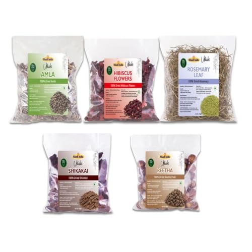 Image of Khadi Utkrisht Dried Amla Reetha Shikakai Hibiscus & Rosemary Leaves Combo for Hair Growth | Ayurvedic Herbs for Hair Growth, Hair Fall Control & Scalp Care - Pack of 5