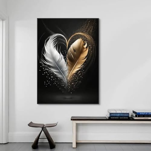 Poster abstrait plumes dorées TONGYINLI 50x70 cm sans cadre pour salon