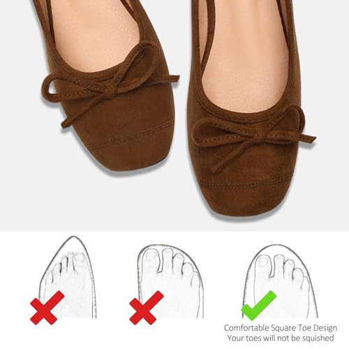 Volyxus Women's Ballet Flats Cap Toe Bow Flats Two Tone Slip On Flats Comfort Square Toe Dressy Flat Shoes for Casual Work Coffee by Volyxus - Used condition - Image 3