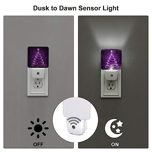 Image of Stars Purple Christmas Tree LED Plug-in Night Light 2-Pack Nightlights for Bedroom Bathroom