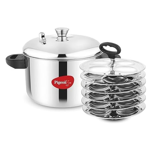 Pigeon Stainless Steel Idly Maker 6 Plates Compatible with Induction and Gas Stove