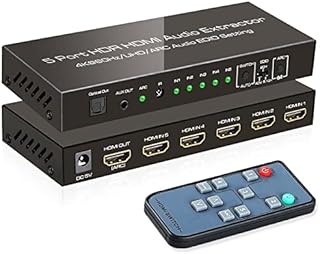 (Newest Version) SkycropHD 4K@60Hz HDMI Switch Audio Extractor with Optical + 3.5mm AUX Output, 5 in 1 Out HDMI Switcher Converter Support ARC, HDCP 2.2, HDR10, Dolby Visio, Dolby Atmos