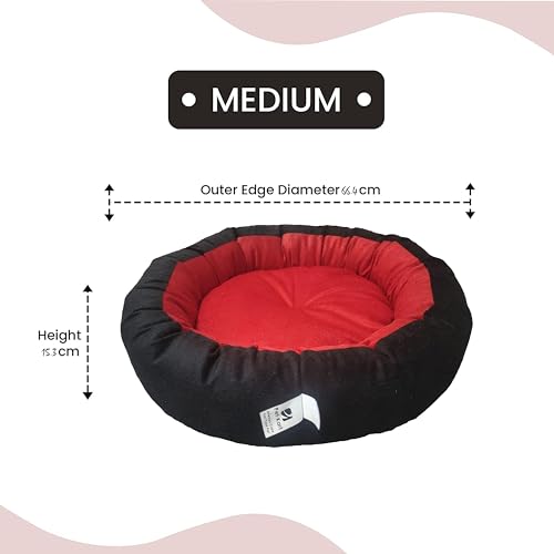 Image of Medium Size Dog Bed for Medium Size Dogs, Puppies, Kitten and cat Bed Velvet Fabric Dual Color Red-Black Anti Skid Bottom Washable Export Quality Pet Bed