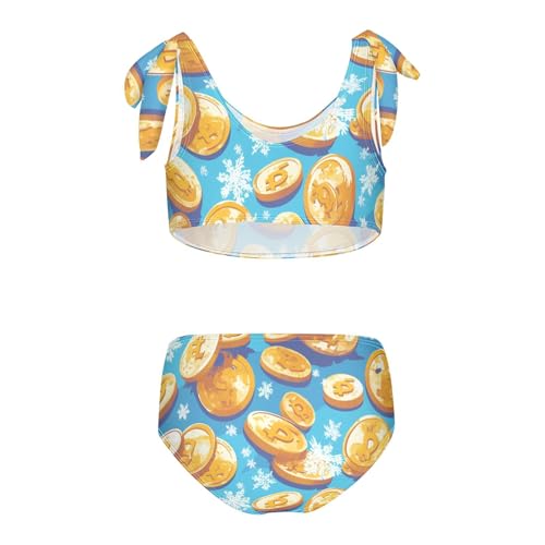 KLL Flying Bitcoins and Snowflakes Girls' 2 Piece Bikini Set Scoop Neck Swimsuits Swimwear Adjustable Strap2