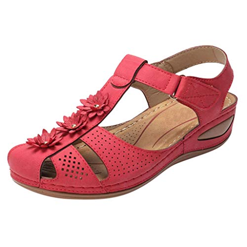 YANFJHV Sandalias con cuña para mujer, color rojo, sandalias romanas, sandalias planas, sandalias de playa, sandalias de verano, sandalias de verano, sandalias de cuña, sandalias de verano, sandalias