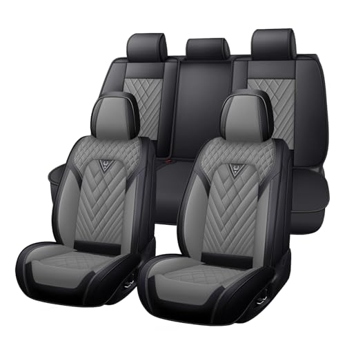 Image of Car Seat Covers Full Set for Kia Telluride 2020-2026, Anti-Slip Full Coverage Car Seat Covers, Waterproof Nappa Leather Car Seat Cover Sets(5 Seats /Black Gray)