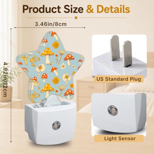 Image of Star Night Light Plug in, Spring Mushroom Dusk to Dawn Sensor Night Light, Soft Glow Lamp for Kids Bedroom Nursery Hallway Bathroom, Energy Saving Compact Design