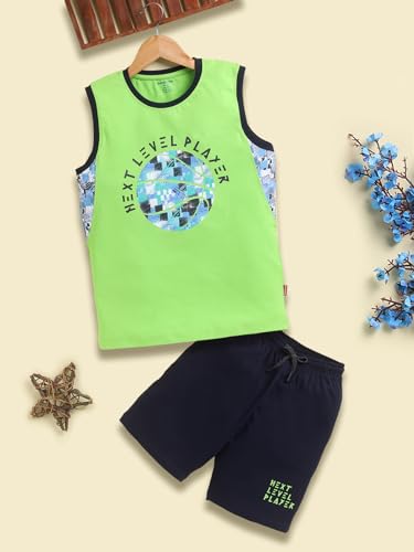 Image of Bumchums Boys Sleeveless Round Neck T-Shirt and Pant Set for Boys, Casual Clothing Set, Trendy and Cute, Graphic