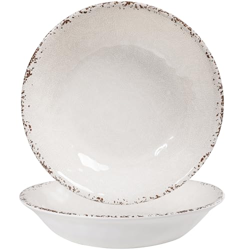 ZAROCRUS Melamine Large Serving Bowls Set of 2, 13.75" and 130 OZ Farmhouse BPA Free Salad, Pasta and Mixing Serving Bowls, Large Bowls Set for Serving Food, Durable and Dishwasher Safe, Ivory