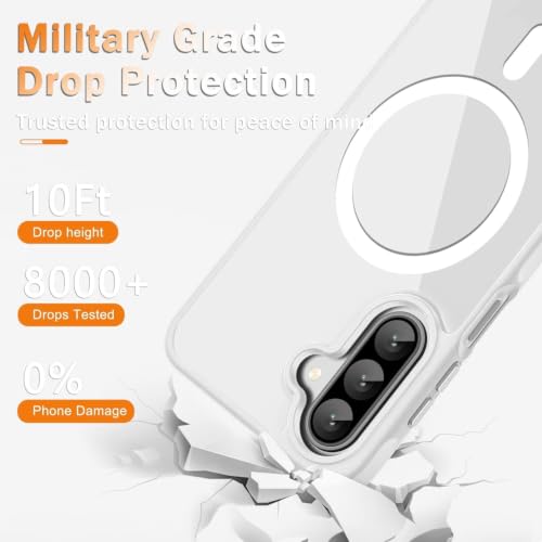 Image of DIZORO Samsung A56 Case,Compatible with Mag Safe, Non Yellow Military-Grade Drop Protection & Hard PC Back Cover Slim Transparent Anti-Scratch Shockproof Phone Case (New White)