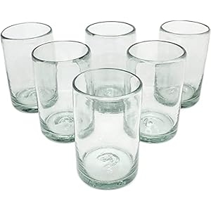 Clear Blown 9 oz Juice Glasses, set of 6, Mexican Handmade Glassware, Recycled Glass, Lead & Toxin Free (Juice)