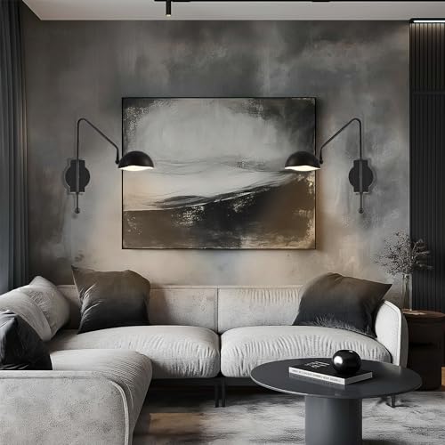 Image of Black Wall Sconce Set of 2 Plug in Swing Arm Wall Lamps Adjustable Modern Wall Mounted Sconce Light Fixture On /Off Switch Wall Sconce for Living Room Bedroom Vanity Study Desk Office