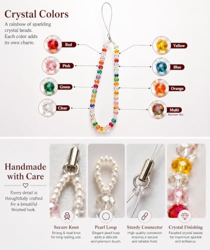 Image of Handmade Beaded Phone Charm Strap for Women & Girls | Aesthetic Mobile Charm | Pearl & Crystal Bead Wrist Strap | Cute Phone Bag Accessory | Korean Style
