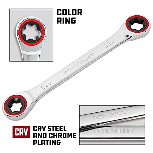 Image of Powerbuilt E20 /E24 Ratcheting Double Box-End E-Torx E-Star Wrench, 72-Tooth Ratcheting Wrench with 5-Degree Swing for Tight Spaces - 641762