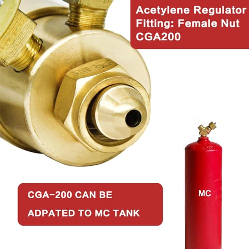 Image of Oxygen And Acetylene Regulator Set, CGA540 and CGA200 Acetylene Inlet Connection Compatible with V-Style Welding Cutting Gas Torch, CGA200 Acetylene Regulator For Small Cylinder