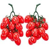 SOFPLATE 2 paquete de Tomates Artificiales A Granel, Fruta Artificial Decorativa de Imitación Realista de Plástico, Tomate Cherry, Simulación de Comida Naranja Y Roja, Accesorios de Fotografía, Adorno