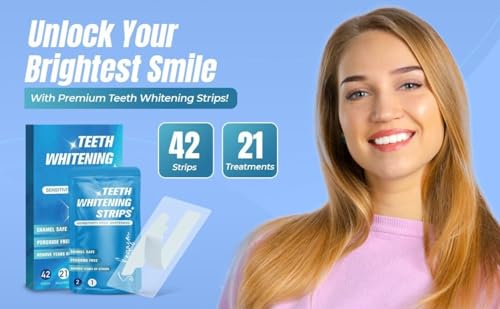 Image of Teeth Whitening Strips - Dental Whitening Kit for Brighter Smile - Fast Stain Remover - Enamel-safe, Non-Alcoholic, Vegan Sensitive Teeth - 42 Strips