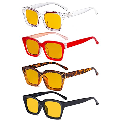 Image of Eyekepper 4 Pack Reading Glasses Blue Light Blocking Computer Eyeglasses Amber Tinted Filter Lens Oversized Square Design +1.50