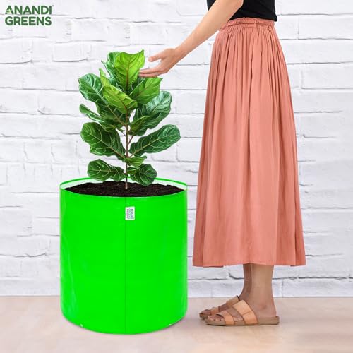 Image of Anandi Green's Premium HDPE Uv Protected 260 GSM Round Green Colour Plant Grow Bag Suitable for Terrace and Vegetable Gardening Size 15X18 INCH Pack of 3