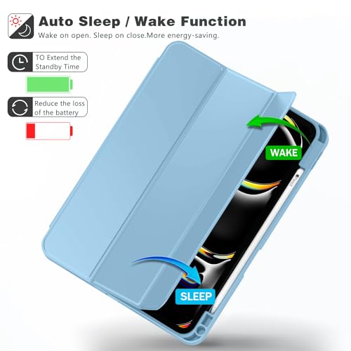 Image of ZryXal New iPad Pro 13 Inch Case (M5) 2025 / (M4) 2024 with Pencil Holder, Smart iPad Case [Support Pencil Pro and Pencil (USB-C)], Support Touch ID and Auto Wake /Sleep (Azure Blue)