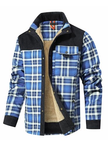 HYPESTFIT Men's Corduroy Plaid Sherpa Lined Flannel Shirt Jacket Fleece Coat - image 1