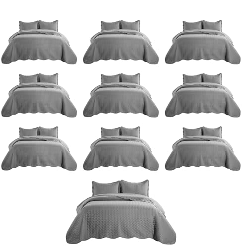 IR Imperial Rooms Queen Quilt Bedding Set (90" x 96") - Bulk Pack of 10 Wholesale for Hotels, Guest Bedroom & Airbnbs - Lightweight Microfiber Reversible Embossed Quilts Bedspreads (Grey)