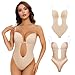 Sahunfri Strapless Shapewear Bodysuit for Women Tummy Control,Waist Tightening Clear Bra Straps with Deep V-Neck Backless Bra for Parties,Homewear (Flesh, M)