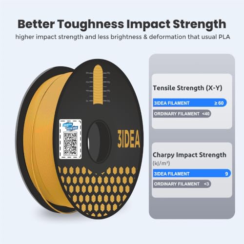 Image of 3Idea Technology Premium PLA+ Gold 3D Printer Filament 1.75mm Dimensional Accuracy + /- 0.03mm Net Weight- 1 KG