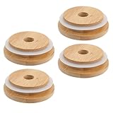 JECOMPRIS 4 Tapas de Bambú para Tarros de Vidrio, Tapa de Frasco de Madera 70 Mm, Cubierta de Bambú Ligera y Resistente para Tarros de Cristal, Adecuado para Conservar Alimentos en Cocina