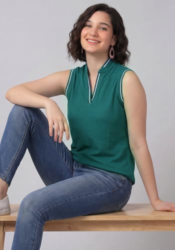 Image of Wear Your Opinion Mandarin Collar Sleeveless T Shirt for Women Top