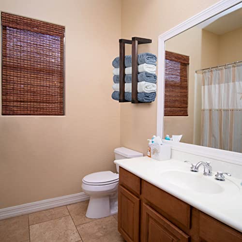 Hulisen Wooden Towel Rack For Bathroom, 18.8 Inch Wall Mounted Towel Holder With Installation Tool, Decorative Pine Towel Shelf For Rolled Towels Organizer & Blanket Storage (Brown) #TOP5