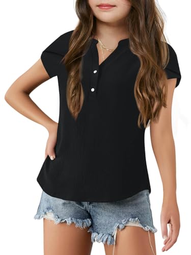 Image of Haloumoning Girls Petal Short Sleeve T Shirts V-Neck Tops