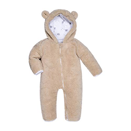 BIG ELEPHANT Unisex Baby Bear Bunting Hooded Jumpsuit Cotton Fleece Long Sleeve Warm Onesies Winter Outwear Outfits Khaki