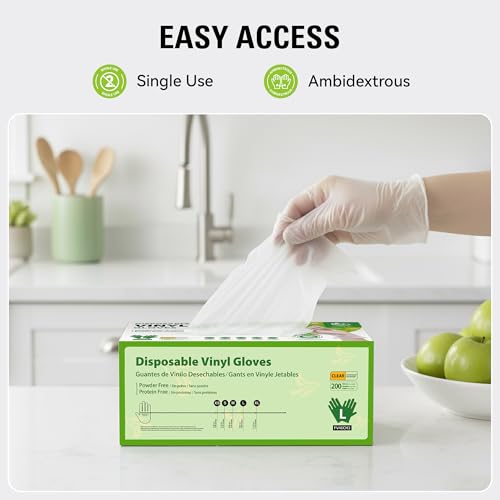 SWIFTLITE Disposable Vinyl Gloves, Food Safe, Latex-Free Powder-Free Clear Plastic Gloves for Cooking, House Clean, Food Prep