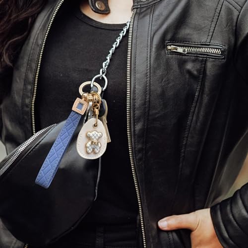 Image of OHKYOOT Leather Wristlet Keychain,Wrist Keychain Car Key Chain with 5 Key Ring and Anti-Lost D Ring