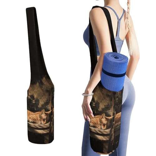 Sac de transport pour tapis de yoga chat orange de grande capacité pour homme et femme